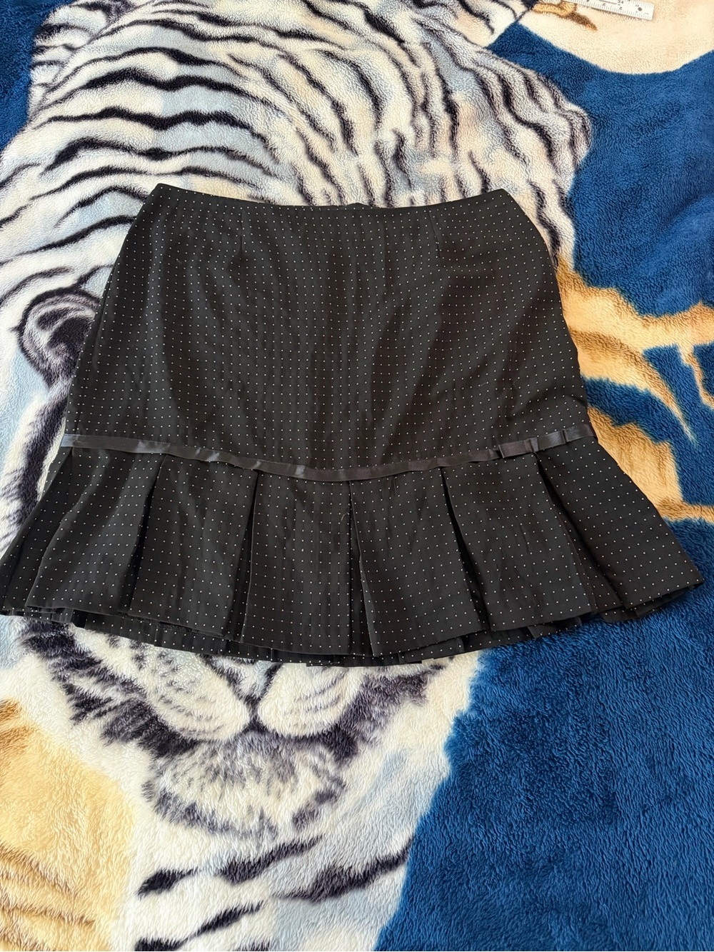 DressBarn Women’s Black Pleated Ruffle Hem Skirt Size 11/12 Polka Dot